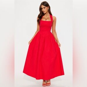 Fashion Nova Red Halter Maxi Dress